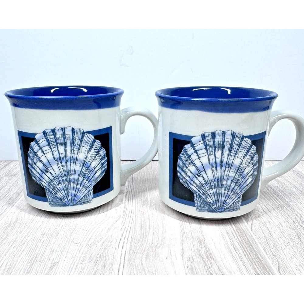 Otagiri Japan Seashell Coffee Mug Set‎ Blue Coastal Nautical Beach Cups